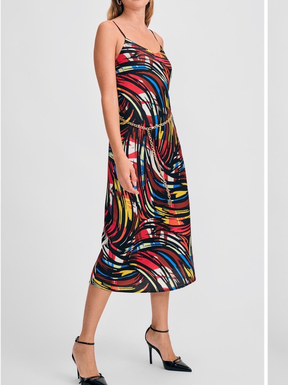 Isaac Mizrahi Multicolor Swirl Midi Slip Dress